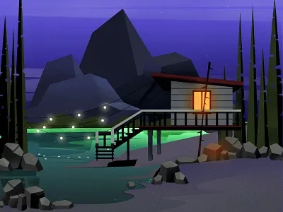 Nature Illustration appillustration aurora bluemandarin brand design branding cottage design design illustration illustration illustrator lake landscape nature night nightillustration nightscape nightview seabeach unpaid webillustration