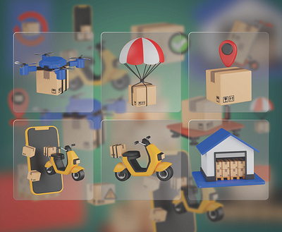 Delivery 3D Icon Set 3d 3d icons blender delivery delivery 3d icon drone delivery ecommerce graphic design icons illustration logistics logistics 3d icon online delivery order call parachude delivery scooter delivery stock ui ux warehouse
