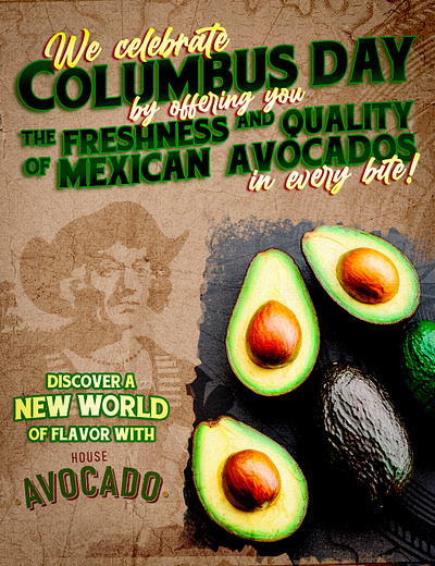 Columbus Day art for WhatsApp mkt strategy avocado avocados casa del aguacate content creation design graphic design illustration