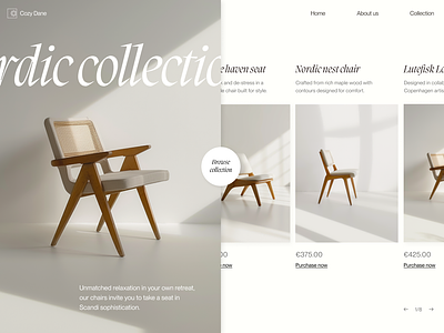 Cozy Dane - Nordic Chair Website bold chair clean ecommerce furniture landing page logo minimal nordic scandanavian seat shop typography ui web design website