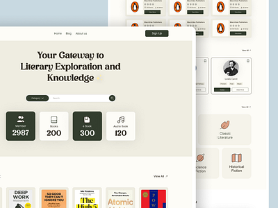 Landing Page Ui Ux Design for Library audio book author card ui autor ui booking website books ui design design thinking landing page newsletter ui ui user interface ux wireframe.