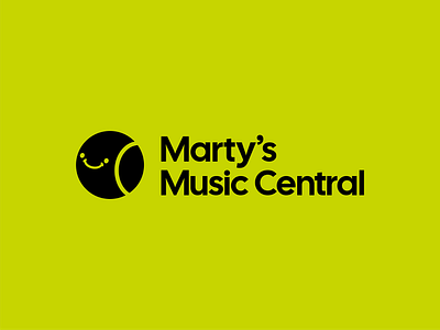 Marty’s Music Central Logo Concept ball black branding cartoon cute design face geometric graphic design green icon illustrated logo minimal minimalist music positive simple symbol vector