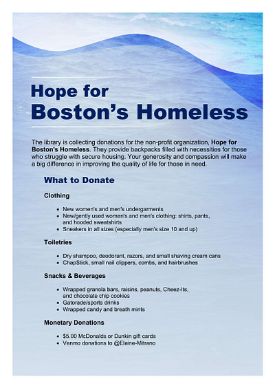 Hope for Boston's Homeless Poster graphic design