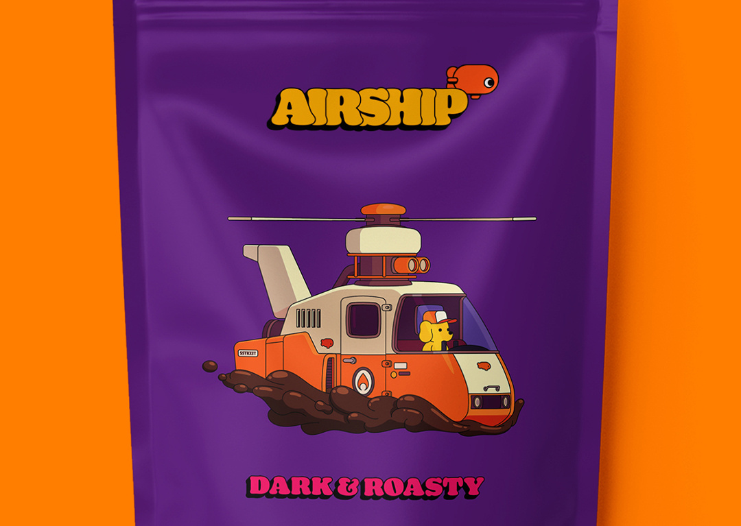 Airship Dark & Roasty adobe illustrator branding coffee design illustration packaging retro