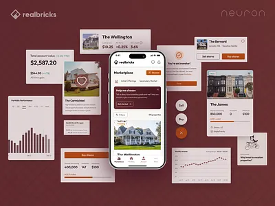 Realbricks - UX/UI Design branding design fintech illustration interface investing logo mobile app neuron product design real estate ui ux ux design web app