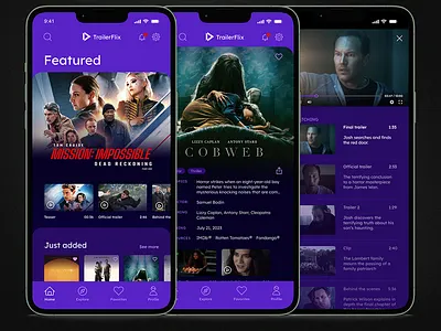 Movie trailer app design animation logo mobile app motion graphics ui user interface design uxui