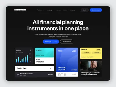 Monvesta - Hero Landing page 💸 banking banking website business dark mode design finance finance website financial fintech fintech website hero section interface money saas transactions ui design user interface wallet web websites