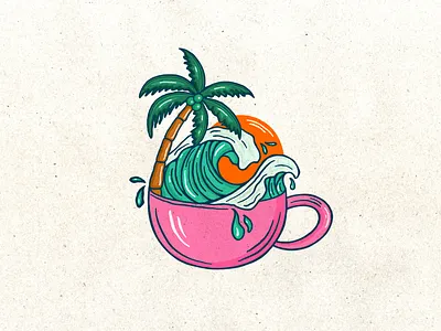 Wave in a cup. Surf illustration beach illustration beach logo coffee coffee illustration drawing logo ocean palm illustration sunset illustration surf coffee surf illustration surfing wave illustration wave in cup