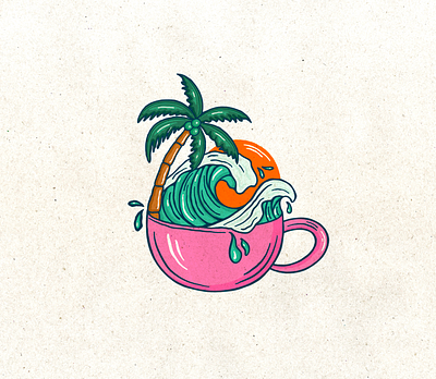 Wave in a cup. Surf illustration beach illustration beach logo coffee coffee illustration drawing logo ocean palm illustration sunset illustration surf coffee surf illustration surfing wave illustration wave in cup