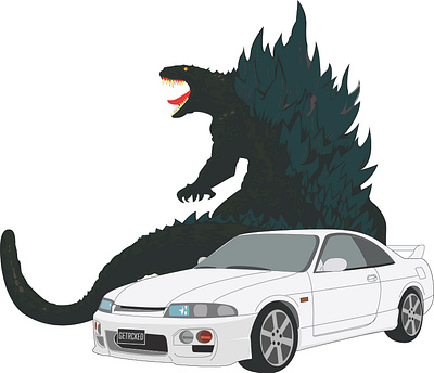 GODZILLA v R33 GTS25-t adobe illustrator ai branding design godzilla graphic graphic design illustration pen tool vector