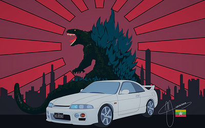 Japanese Manga Style Godzilla v R33 Artwork adobe illustrator branding design graphic graphic design illustration logo vector