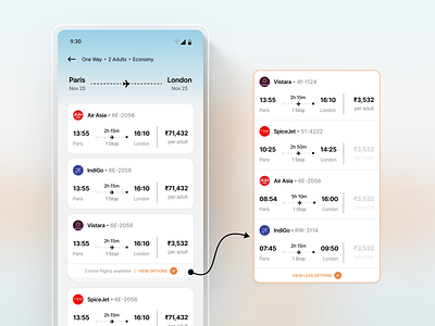 Flight booking result - Expandable card Design ai android animation app autolayout booking branding card course design expand expandable figma flight ios mobile online tutorial varient web