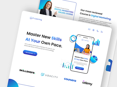 E-Learning Landing Page Design. attractive landing page digital marketing landing page elearning landing page landing page design landing page for elearning lead generation landing page prototype ui user interface ux webpage design wireframing