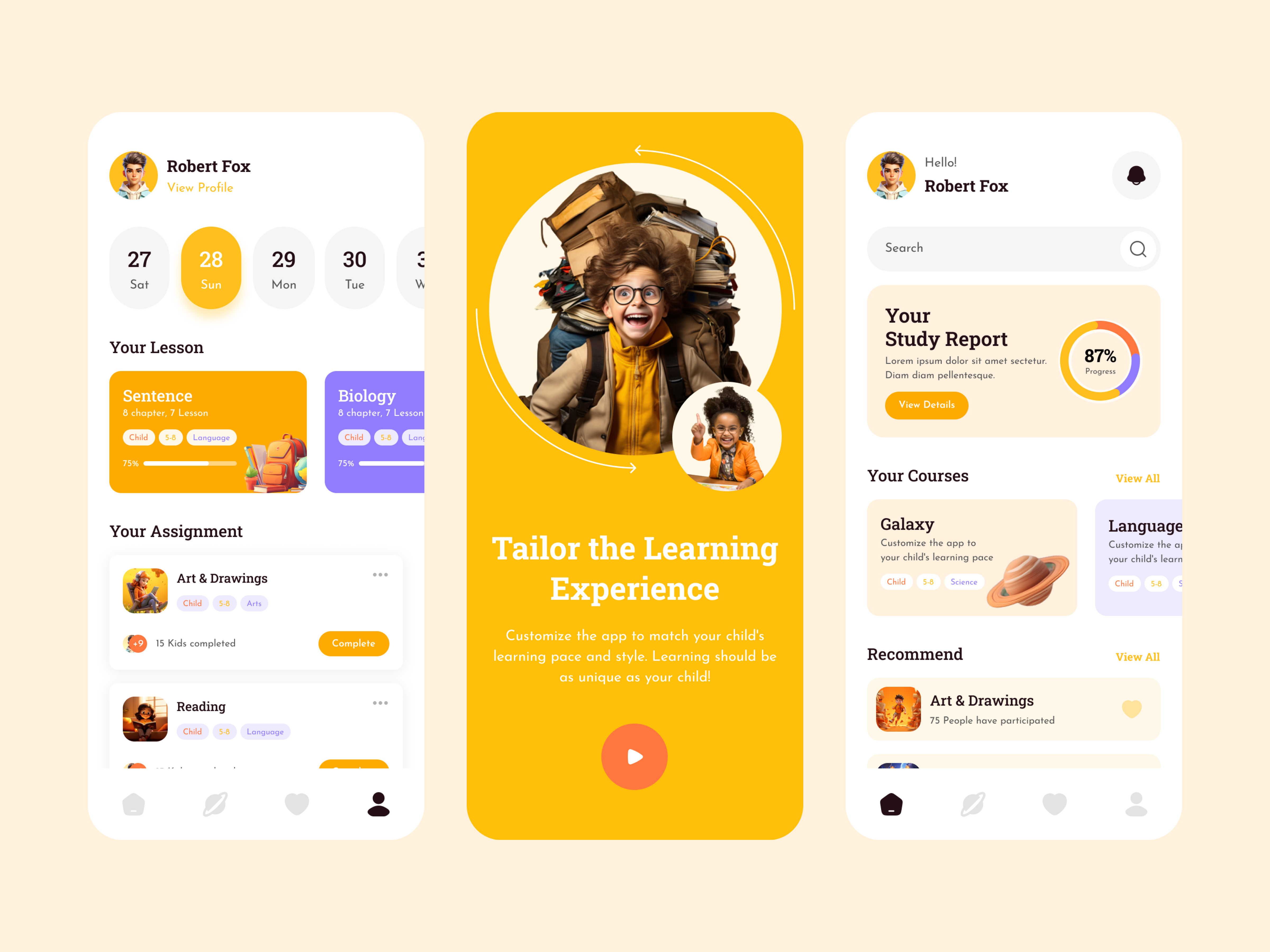 Kids Education App Design app design app ui design clean ui e learning app education app ios app kids app minimal app design mobile app onboarding online education school app yellow app