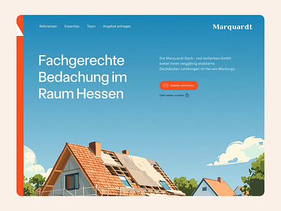Marquardt - Roofing Company architecture branding figma geometric germany grey header illustration identity industry landing page local minimal orange roofing sidebar small business ui