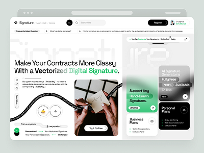 Digital Signature Landing Page ✍️ contract crypto cryptocurrency digital digital signature finance fintech hero hero section key landing page lock privacy security signature ui ux