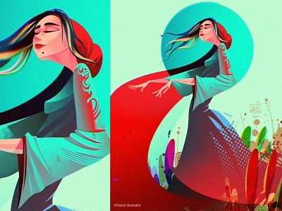 Untitled... character design editorial illustration freelance illustrator girl illustration illustrator procreate red samji illustrator wind