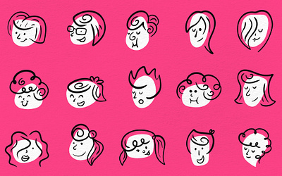 Women's heads avatar cartoon design doodle draw flat funny girl head illustration line vector vintage woman