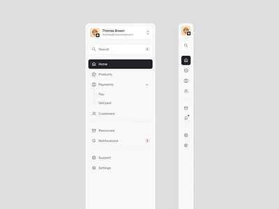 Sidebar Component account compact component crypto dashboard design system expanded fintech interaction minimal navigation product design profile rail saas selected sidebar simple ux web3