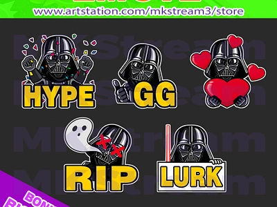 Twitch emotes star wars darth vader rip, gg, lurk, love & hype anakin animated emotes anime cute darth vader darth vader emotes design emotes gg hype illustration love lurk rip sith star wars star wars emotes starwars sub badge twitch emotes