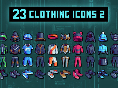 Cyberpunk Clothes 32×32 Pixel Art Icon Pack 2d 32x32 art asset assets cyberpunk game game assets gamedev icon icons illustration indie indie game pack pixel pixelart pixelated rpg set