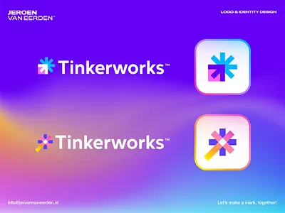 Tinkerworks - Unused Logos '21 arrow asterixs brand identity brand identity design branding creative logo freelance logo designer gradient logo jeroen van eerden logo logo design magic spark tinker tinkerworks visual identity wand