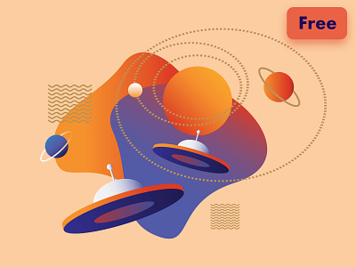 Retro Spaceship Illustration abstract branding cartoon ufo colorful colors flying saucers free freebie gradient graphic design illustration planets retro spaceship sci fi space uap illustration ufo universe vector vintage
