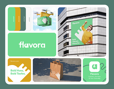 Flavora.com Brand Identity brand identity branding drone food food delivery logo logo design mockup modern packaging tech