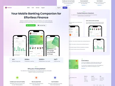 Banking app landing page application banking clean credit cards design digital finance landing page minimalistic mockup landing page product design uiux website