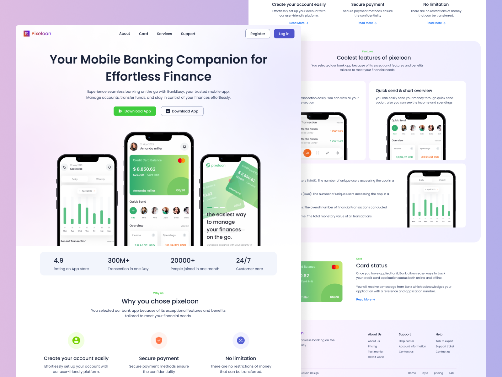 Banking app landing page by Nahid hossain for Pixeloon on Dribbble