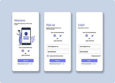 Login and Signup pages for an App animation appdesign illustration ui uiux ux