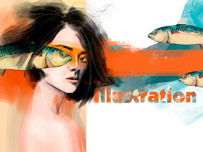 A series of illustrations in free painting in orange coloring design drawing girl illustration orange photoshop print raster вода море