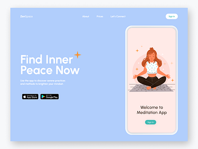 Meditation Mobile App Promo Website app promo website clean design design healthcare app meditation app minimalistic design mobile app mobile app promo mobile design promo website ui wellness app