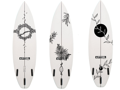 Surfboard draw art black and white botanical design illustration ink longboard plants shortboard surf surfboard