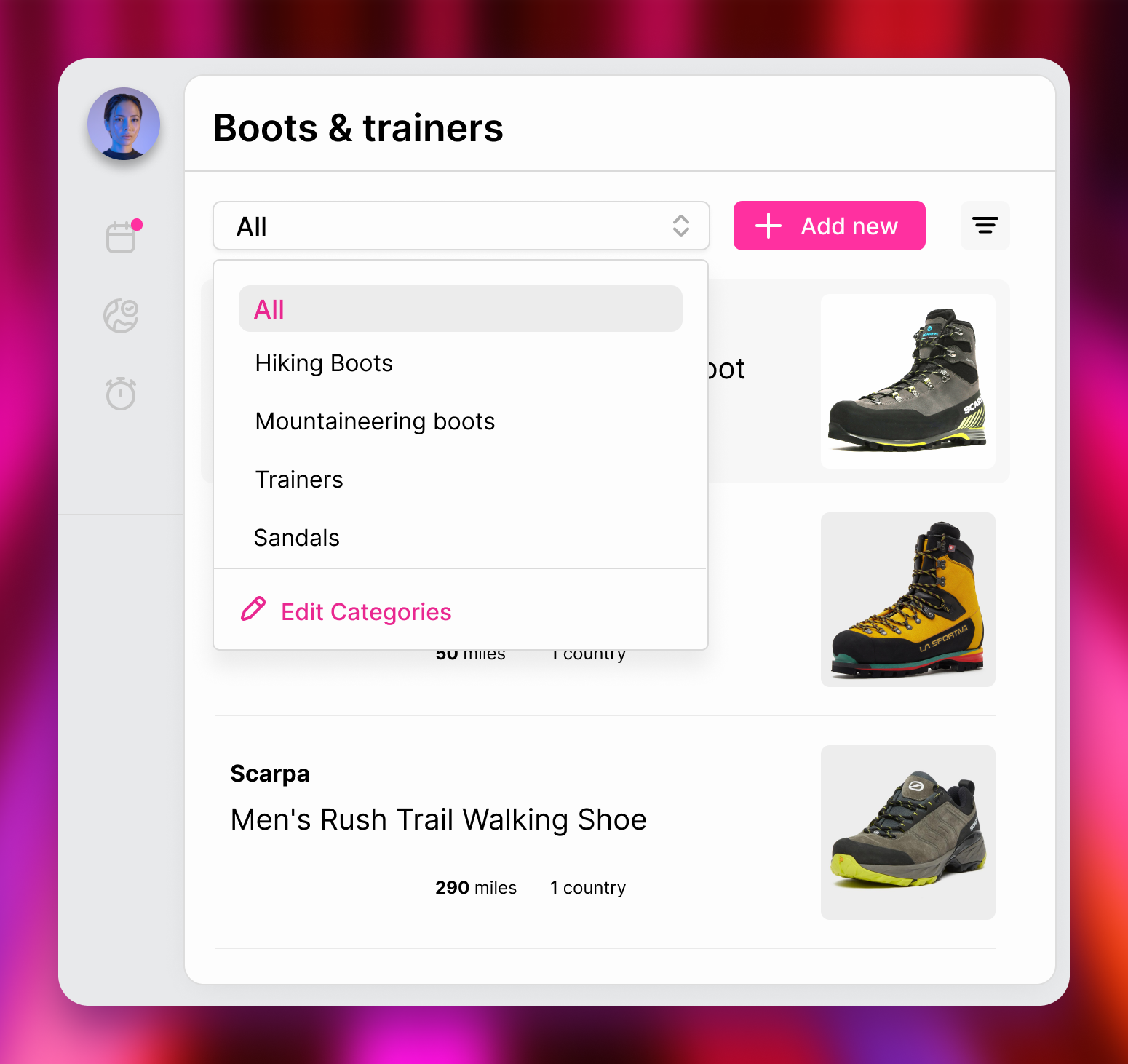 Sherpa - Product UI admin adventure cards clean ui dropdown fitness menu modern ui nav product product design product page profile ui ui design user interface ux web web design website