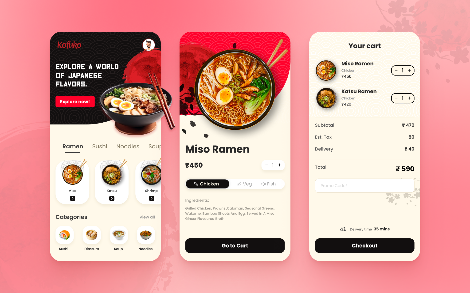 Kofuko - Food Delivery Mobile App delivery app ui food app food app ui food delivery app ui japanese food ui ramen food app ui ui ux