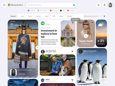 Microsoft Edge Start Page Redesign Concept banners bento bentogrid blocks browser chatgpt desktop grid homepage main page microsoft newsfeed search widget widgets