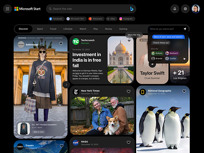 Microsoft Edge Start Page Redesign Concept banners bento bentogrid blocks browser chatgpt desktop grid homepage main page microsoft newsfeed search