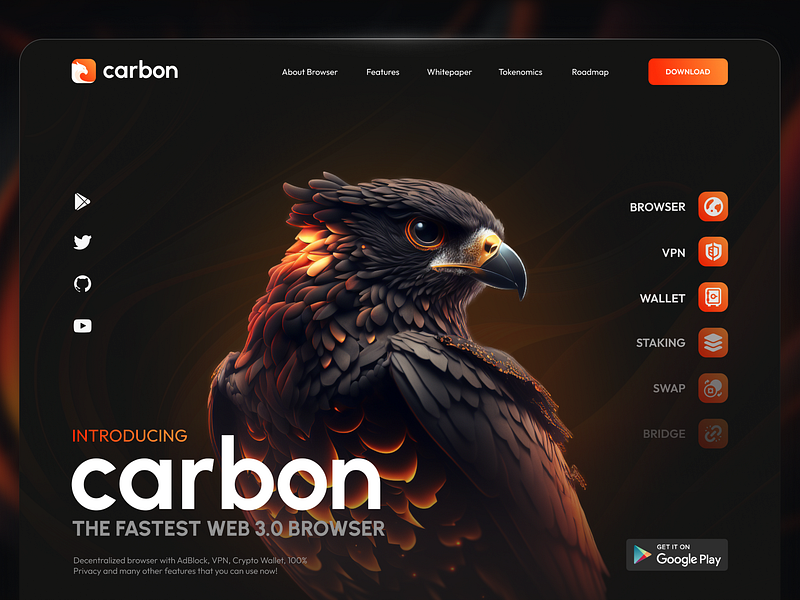 Web 3 Carbon Browser (7+ Million Downloads) best ui branding browser crypto dark ui figma graphic design tranding ui ui uiux web design website