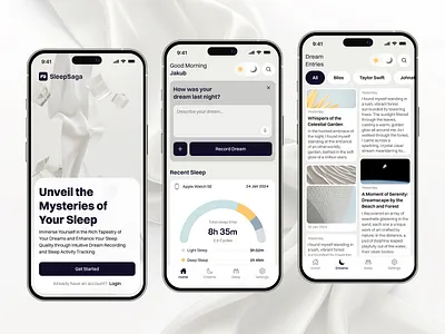 SleepSaga – Mobile App Concept 3d art ai design diary dreams graphic design input interface logo notes pastel sleep tags ui uiux