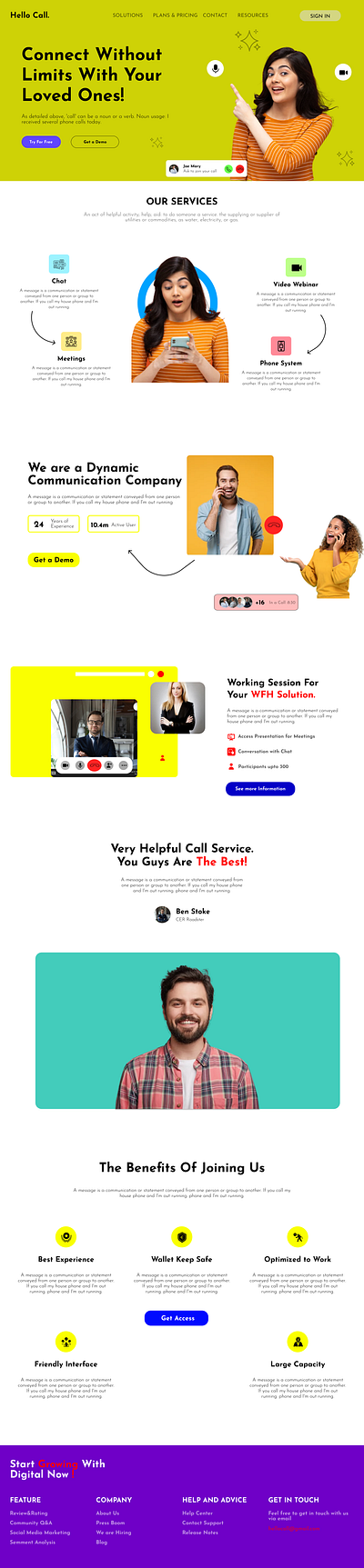 Call Service Landing Page 3d animation app branding dailyui design graphic design illustration landing page logo motion graphics ui ux vector