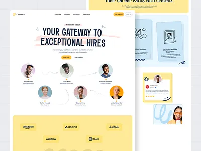 Cresent.io - HR Platform Landing Page 👩🏻‍💼 adaptive board colorful colorful website employee fun hiring hr hr platform hr tool human resource job landing page landing page design modern playful style ui ui design web design