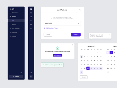 Exer Platform — elements design system health patients physiotheraphy product design purple ui design ux design uxui design web app