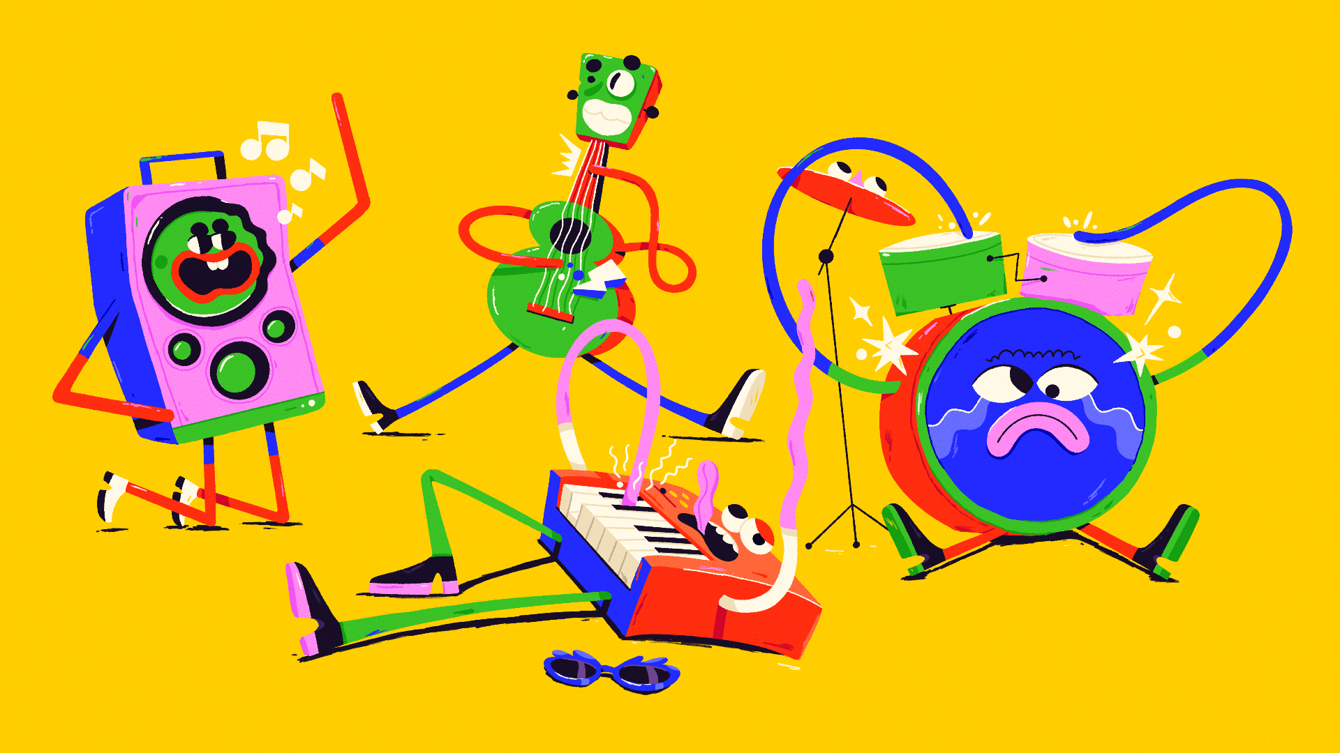 Afterparty art character design disco drums funny guitar illustration music music instruments party synth