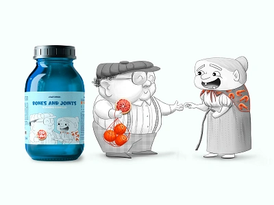 vitaFORMmin. Vitamins packaging. Character design. cartoon character character design craft concept food illustration grandpa style granny graphic design healthy food illustration label design medicine old man design orange packaging photoshop shrimp sketch concept stylization vitamins