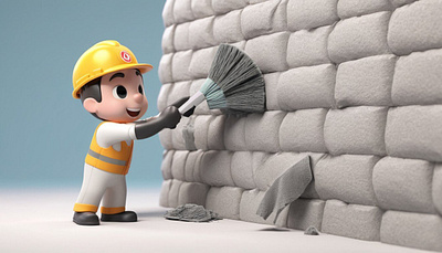 Cartoon male character removing asbestos graphic design illustration