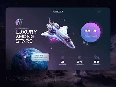 Celestis - Luxury Space Exploration abstract beautiful design cutting edge futuristic interstellar expedition landing page design minimal purple sci fi sci fi space exploration space space exploration space landing page ui design