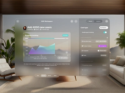 OKRs - Goal tracking experience with VisionOS apple ar card chart design experience goal tracking goals graph okrs platform product progress properties sidebar spatial virtual vision pro visionos vr