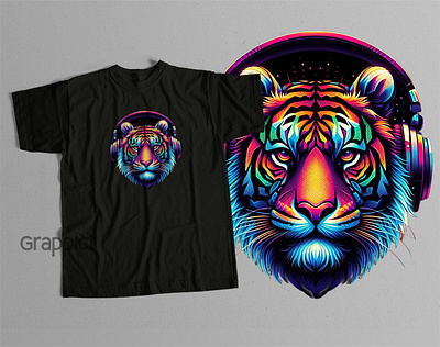 Colorful tiger wearing headphone T-Shirt clothing design
