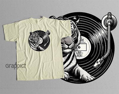 Tiger on Vinyl T-Shirt clothing design